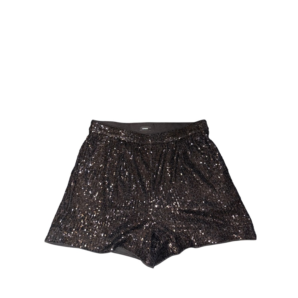 Express Womens Black Sequin High Waisted Shorts Party Holiday Festival Size M